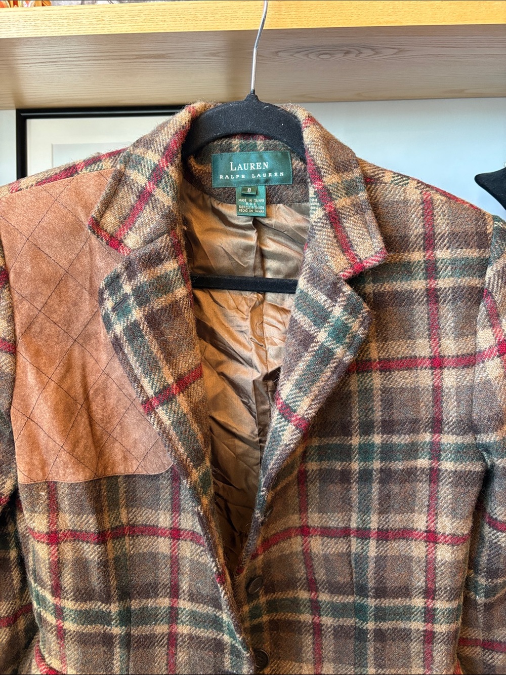 Lauren Ralph Lauren Plaid Wool-Blend Blazer in Olive, Brown & Burgundy - Picture 3 of 7